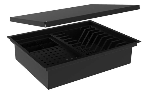 Escorredor Embutido Calha Inox Úmida Preta 43x33cm C/ Tampa Preto