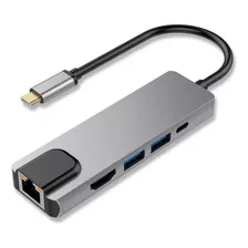 Adaptador Tipo C 5 Puertos 2 Usb 3.0 Hdmi Rj45 Lan Tipo C