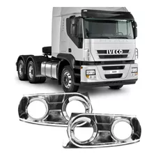 Par Moldura Cromada Farol Auxiliar Compatível Iveco Stralis