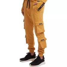 Calça Cargo Brohood Jogger Masculina Moletom Mostarda