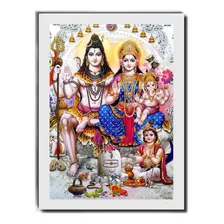 Quadro Deus Shiva Família Índia Moldura Branca Decoração