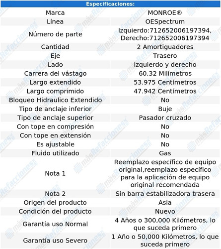 Par Amortiguadores Traseros Gas Oespectrum Apollo 73-75 Foto 3