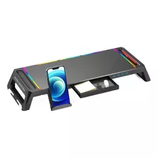 Suporte Base Monitor Notebook Tv Gamer Led Rgb 4 Portas Usb