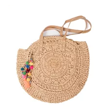 Bolsa De Palha Redonda Moda Praia Tendência Bolsa De Praia