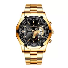 Relógio Masculino Dourado Original Aço Inox Calendário 