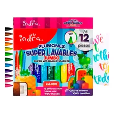 Plumones Jumbo Para Niños Indra Super Lavables C/aroma 12pzs