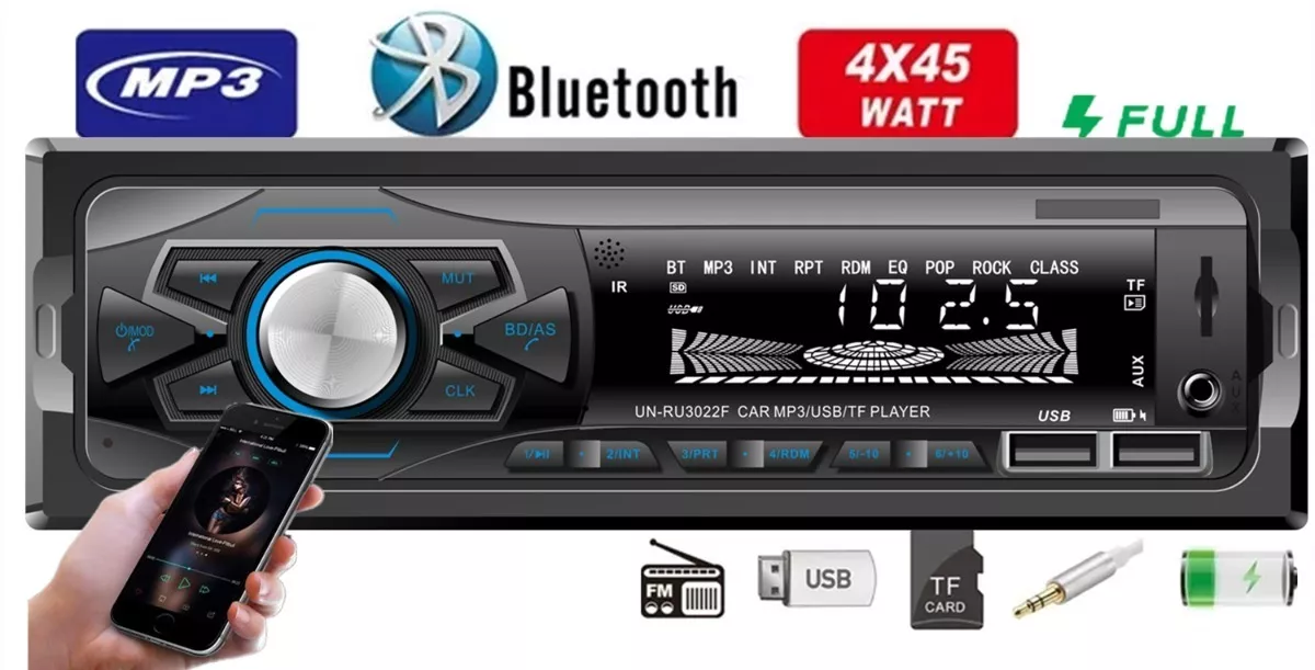 Auto Estereo Bluetooth Mp3 Radio Manos Libres Fm Sd Aux Usb