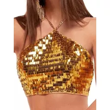 Top Cropped Lantejoulas Festa Elegante Tam. Unico 