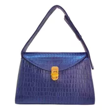 Bolsa Em Couro Legítimo Croco Alça Braço Mão Verona Azul