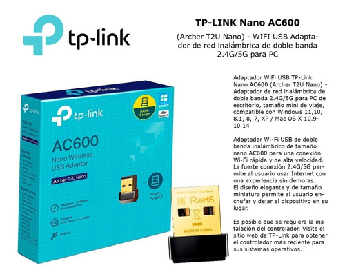 Tp-link Nano Ac600 (archer T2u Nano) - Wifi Usb Adaptador