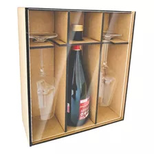 Caja Mdf P/botella Y 2copas S/bot S/copas Soporte Tapa Acríl