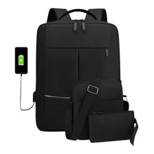 Set 3 Piezas , Mochila Usb , Bolsa , Lapicera , Casual Escolar Oficina Viaje 3005 Gyk