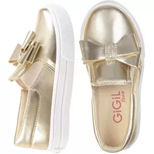 Tenis Femino Infantil Casual Slip-on Laço Mini Strass Leve