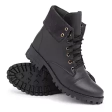 Bota Coturno Feminino Verniz Café/ Preto Tratorado Promoção