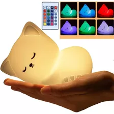 Lámpara Luz Led Noche Gatito Recargable D Colores Niños Bebé