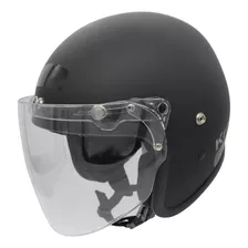 Capacete Moto Aberto Old School Kraft Full Face Preto Fosco