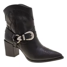 Bota Feminina Western Preta Salto Liana Bordada Original 