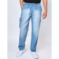 Calça Cargo Jeans 100% Algodão M J Original Azul Masculino