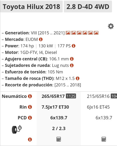 Rin 17 De Toyota Hilux  6 Birlos 2018-2019 Foto 10