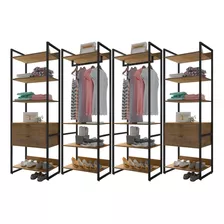 Kit 4 Closet Guarda Roupa Ind 4 Gaveta 210x70 Blind Castanho