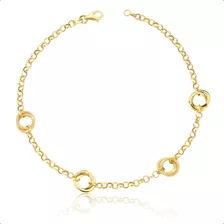 Pulseira Ouro 18k Feminina Elo Português Com Detalhes