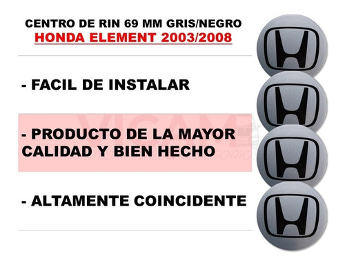 Kit De 4 Centros De Rin Honda Element 03-08 69 Mm Gris/negro Foto 5