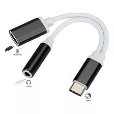 Cabo Adaptador Usb-c X P2 Femea Fone Ouvido X Usb-c Carregar Cor Preto