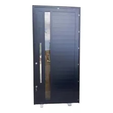 Porta De Alumínio Preto 210x90 C/ Vidro - Linha Leve