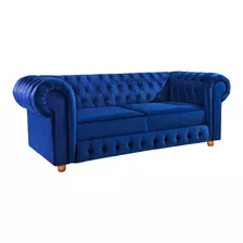 Sofá Chesterfield Bourbon Veludo Azul Via Encanto 