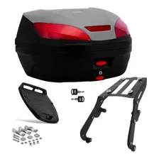 Kit Bau Moto 52 L + Bagageiro Chapa Suporte Base Fixação