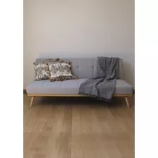  Sofá Cama Futón 3 Cuerpos Tapizado Tela Lino - Patas Madera