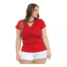 T-shirt Plus Size Feminina Gola V Babylook Básica Lisa 029