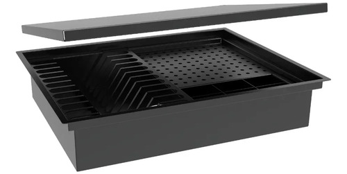 Escorredor Embutido Calha Inox Grafite Úmida 50x40 Com Tampa Cinza
