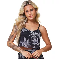 Cropped Tule Estampado Nalu Riu Kiu Preto 10659