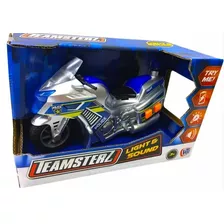 Moto De Policia Con Luces Y Sonidos Teamsterz Playking Color Gris Con Azul Personaje Motocicleta