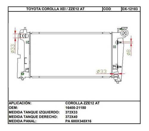 Radiador Toyota Corolla 03/08 Automatico Entrada Hacia Abajo Foto 2