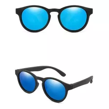 Óculos De Sol Infantil Redondo Menino Menina Uv400 Flexível Cor Preto/azul