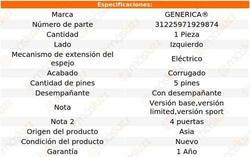 Espejo Izq Elect Corrug C/desemp 5 Pines Commander 06/08 Foto 2