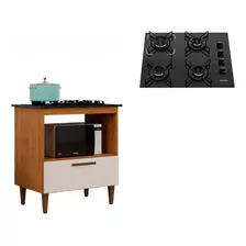 Kit Balcão Cooktop Itatiaia 1 Porta Com Fogão Cooktop 4 Boca Cor Natura/off White