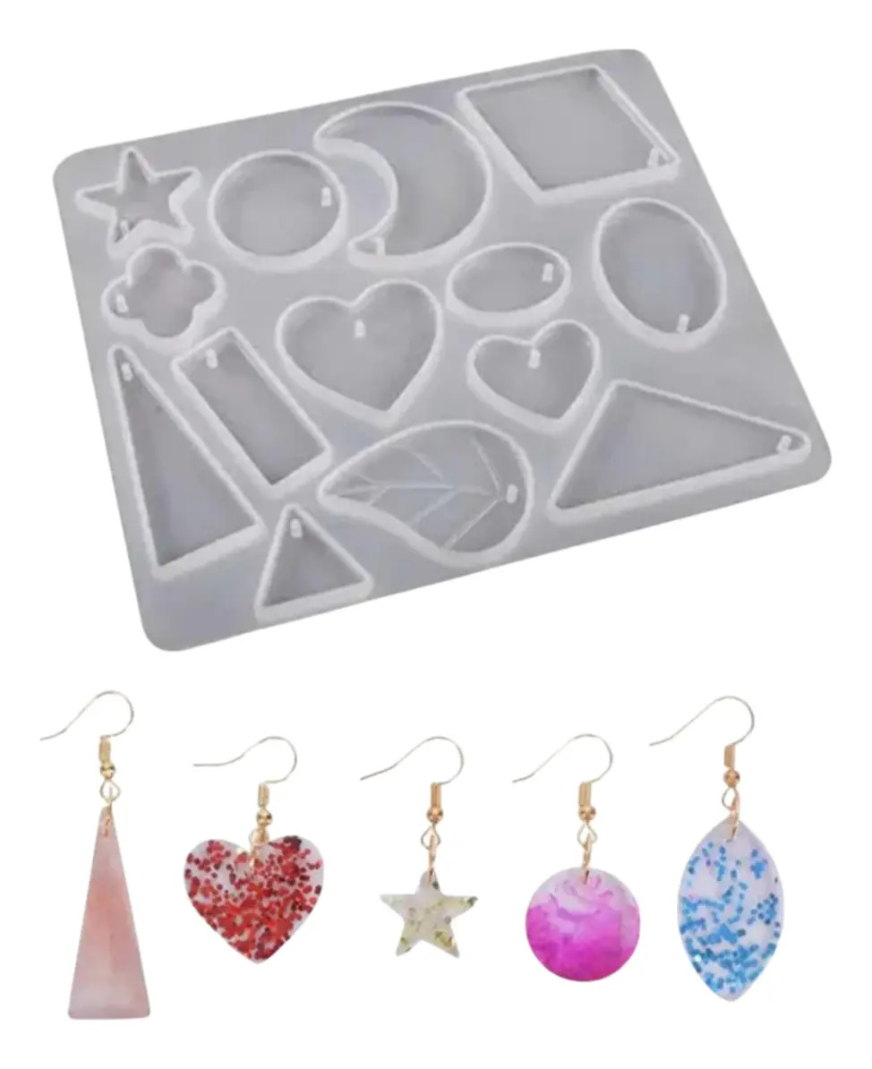 Molde Silicona Aro Colgante Resina 14 Dijes Luna Hoja Circul Transparente 14 Fig Aro Dije