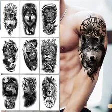 9 Tatuajes Temporales Grandes Lobos Tigres Hombre Mujer