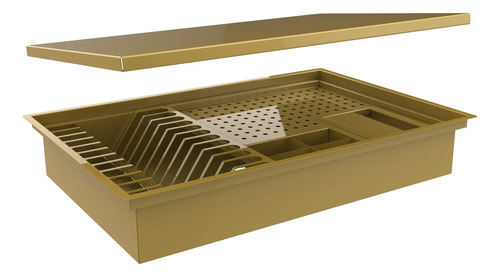 Escorredor Embutido Calha Inox Úmida Dourado 60x40cm Tampa Dourado