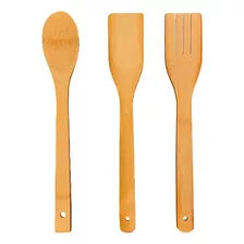 3 Utensilios Madera Bamboo Cocina Cuchara Espatula Tenedor