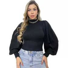 Blusa Tricot Manga Bufante Moda Blogueira Luxo Tendência 