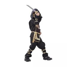 Ninja Infantil Fantasia De Menino Samurai Preto Com Capuz