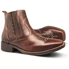 Bota Country Feminina Botina Texana Bico Quadrado Couro