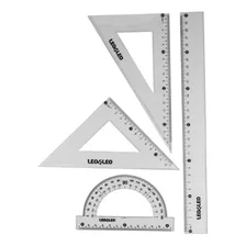 Ki 4 Peças Escolar Geométrico Régua Esquadro Transferidor