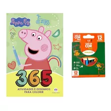 Livro Peppa Pig 365 Atividades Desenhos P/ Colorir Lápis Cor