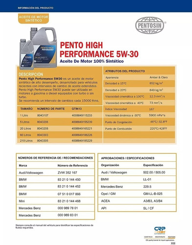 Aceite 100% Sintetico Land Rover Pento High Performance Foto 6