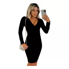 Vestido Feminino Colado Midi Canelado Tubinho Basico Luxo